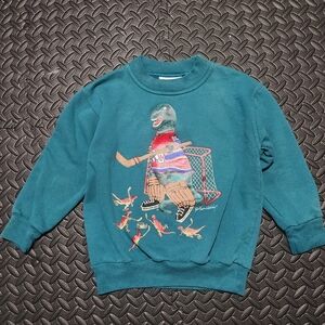 Vintage Northern Getaway Teal Dinosaur "Hockey Dino" Sweater